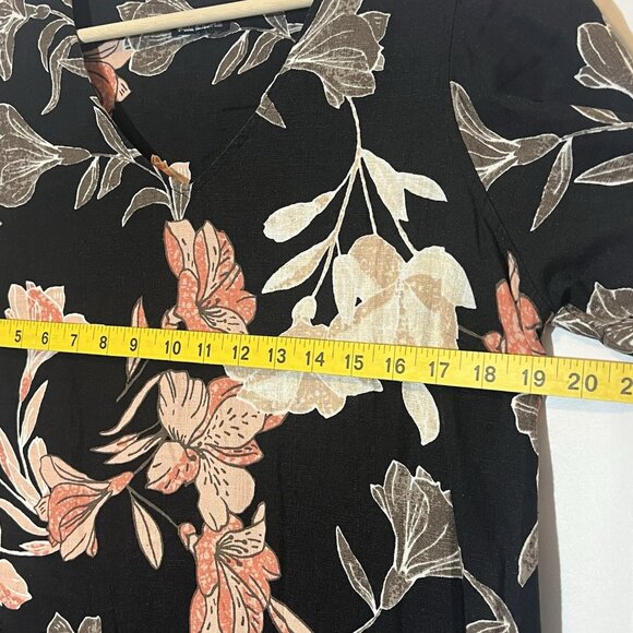 Nicole Miller Original Shift Dress Linen Blend Medium Size Floral V Neck - Picture 7 of 12